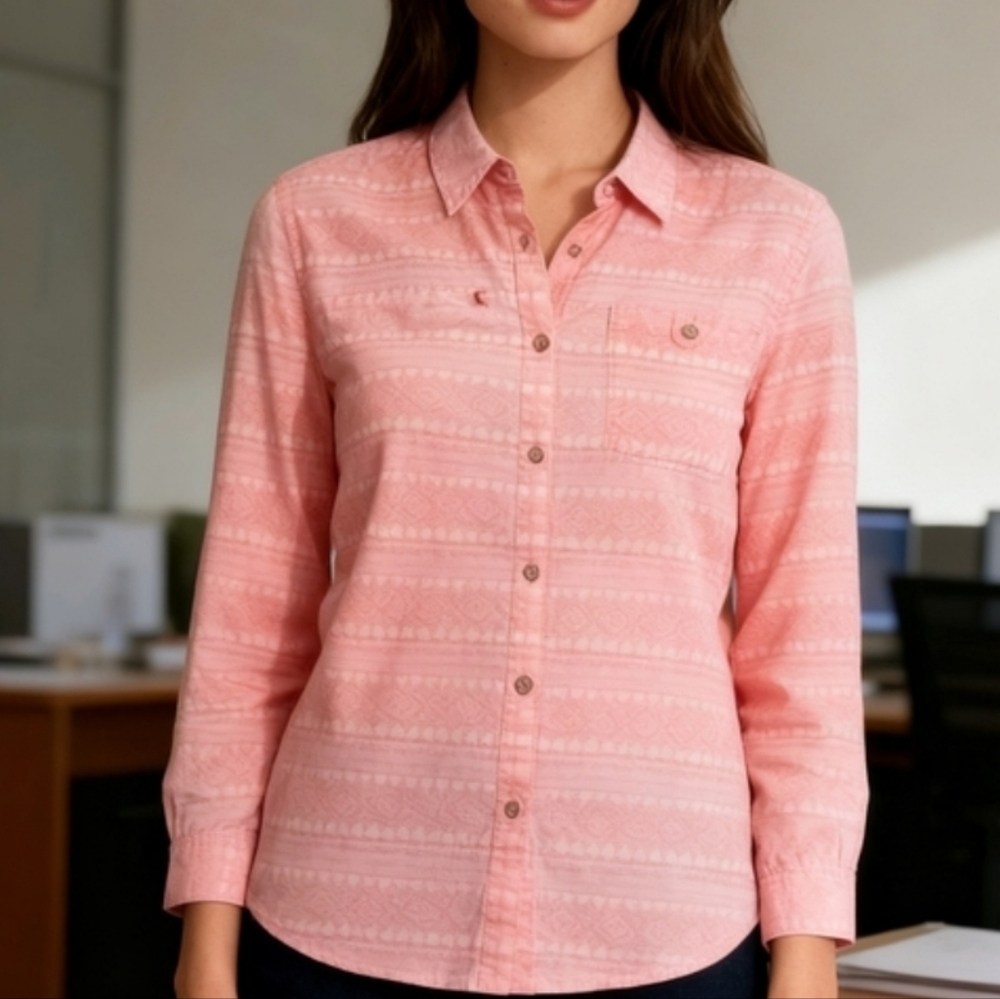 Patagonia Size L Pink Tie-Dye Button-Up Shirt - Women's Long Sleeve Top